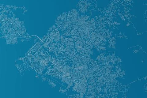 Map of the streets of Douala (Cameroon) made with white lines on blue backgro Stock Photos