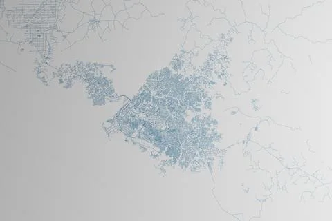 Map of the streets of Douala (Cameroon) made with blue lines on white paper.  Stock Photos