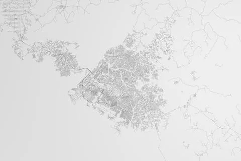 Map of the streets of Douala (Cameroon) on white background. Top flat view. 3 Stock Photos
