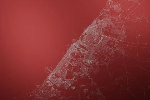 Map of the streets of Dubai (UAE) made with white lines on abstract red backg Stock Photos