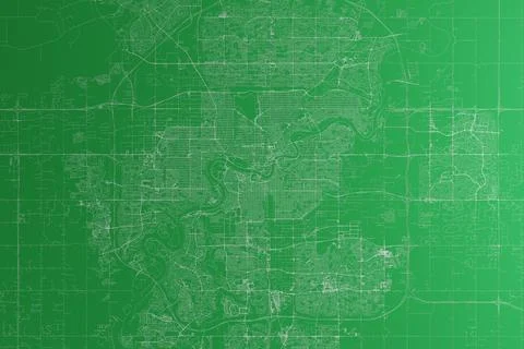 Map of the streets of Edmonton (Canada) made with white lines on green paper. Stock Photos