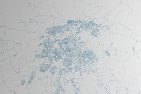 Map of the streets of Fez (Morocco) made with blue lines on white paper. Top  Stock Photos