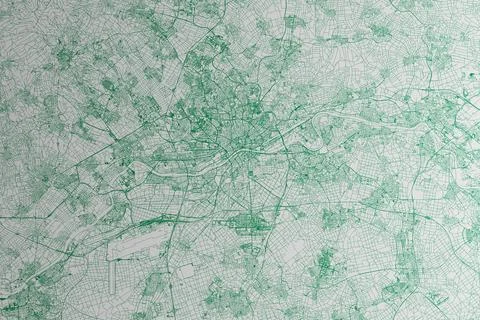 Map of the streets of Frankfurt (Germany) made with green lines on white pape Stock Photos