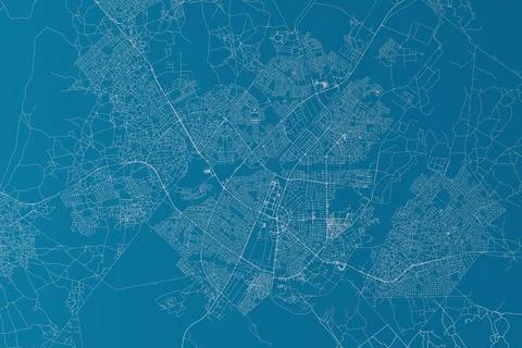 Map of the streets of Gaborone (Botswana) made with white lines on blue backg Stock Photos