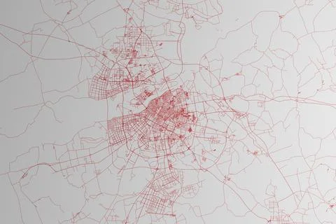 Map of the streets of Harbin (China) made with red lines on white paper. Top  Stock Photos