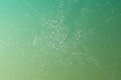 Map of the streets of Kiel (Germany) made with white lines on yellowish green Stock Photos