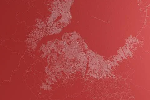 Map of the streets of Kinshasa (Congo) made with white lines on red paper. To Stock Photos