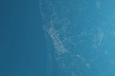 Map of the streets of Klaipeda (Lithuania) made with white lines on blue pape Stock Photos