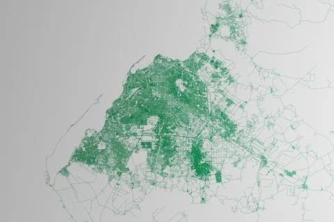 Map of the streets of Luanda (Angola) made with green lines on white paper. T Stock Photos