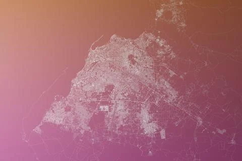 Map of the streets of Luanda (Angola) made with white lines on pinkish red gr Stock Photos