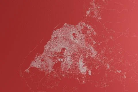 Map of the streets of Luanda (Angola) made with white lines on red paper. Top Stock Photos