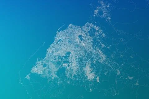 Map of the streets of Luanda (Angola) made with white lines on greenish blue  Stock Photos