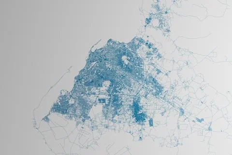 Map of the streets of Luanda (Angola) made with blue lines on white paper. To Stock Photos
