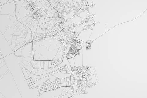 Map of the streets of Macao (China) on white background. Top flat view. 3d re Stock Photos
