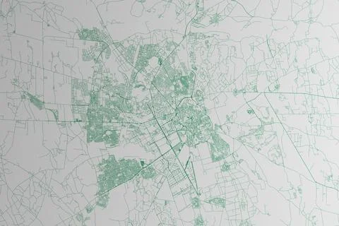 Map of the streets of Marrakesh (Morocco) made with green lines on white pape Stock Photos