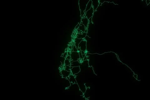 Map of the streets of Moroni (Comores) made with green illumination and glow  Stock Photos