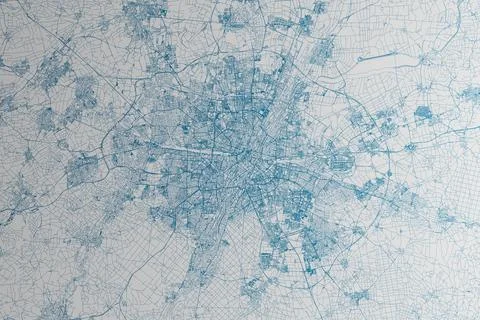 Map of the streets of Munich (Germany) made with blue lines on white paper. T Stock Photos