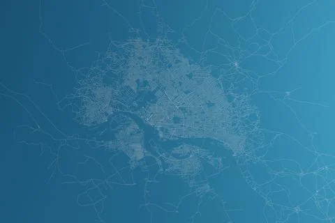 Map of the streets of N'Djamena (Chad) made with white lines on blue paper. T Stock Photos