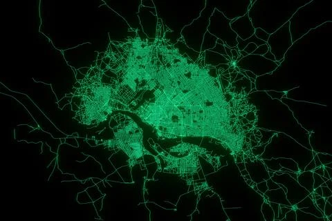 Map of the streets of N'Djamena (Chad) made with green illumination and glow  Stock Photos