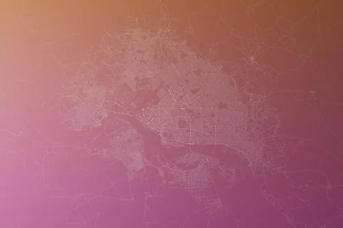 Map of the streets of N'Djamena (Chad) made with white lines on pinkish red g Stock Photos