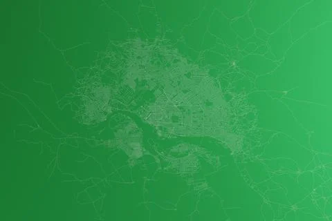 Map of the streets of N'Djamena (Chad) made with white lines on green paper.  Stock Photos