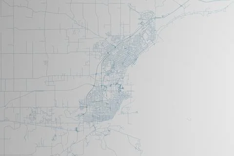 Map of the streets of Thunder Bay (Canada) made with blue lines on white pape Stock Photos