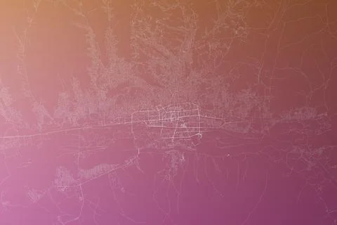 Map of the streets of Ulanbaatar (Mongolia) made with white lines on pinkish  Stock Photos
