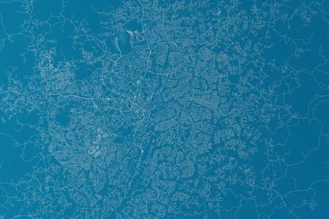 Map of the streets of Yaounde (Cameroon) made with white lines on blue backgr Stock Photos