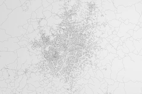 Map of the streets of Yaounde (Cameroon) on white background. Top flat view.  Stock Photos