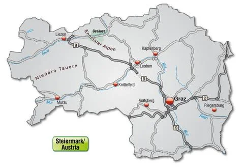 Map of styria with highways in gray Stock Illustration