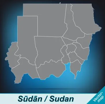 Map of sudan with borders in bright gray Stock Illustration