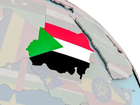 Map of Sudan with flag Stock Illustration