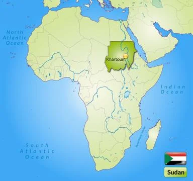 Map of sudan with main cities in green Stock Illustration