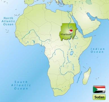 Map of sudan with main cities in green Stock Illustration