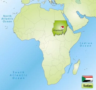 Map of sudan with main cities in green Stock Illustration