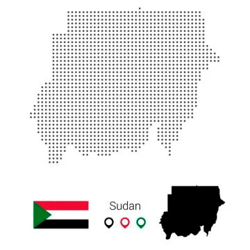 Map of Sudan vector dotted, with flag and pin Stock Illustration