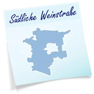 Map of suedliche-weinstrasse as sticky note Stock Illustration