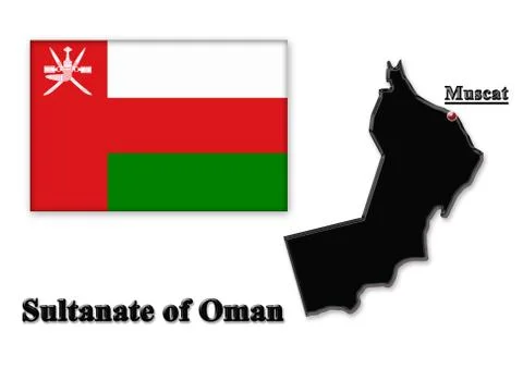 Map of sultanate of oman in colors of its flag in arabic Stock Illustration