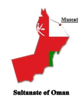 Map of sultanate of oman in colors of its flag in arabic Stock Illustration