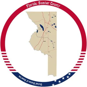 Map of Sumter County in Florida, USA arranged in a circle. Stock Illustration