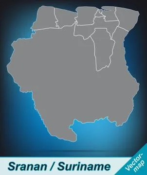Map of suriname with borders in bright gray Stock Illustration