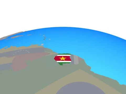 Map of Suriname with flag on globe Stock Illustration
