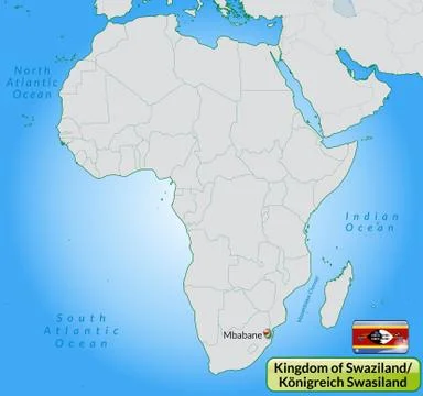 Map of swaziland with main cities in pastel green Ilustración de archivo