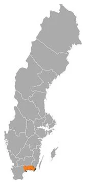 Map of Sweden, Blekinge County highlighted Political map of Sweden with th... Stock Photos