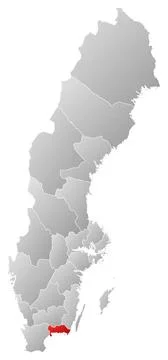 Map of Sweden, Blekinge County highlighted Political map of Sweden with th... Foto stock