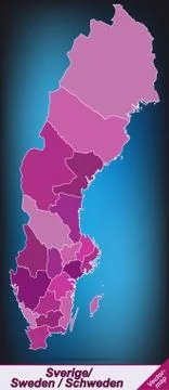 Map of sweden with borders in violet Stock Illustration