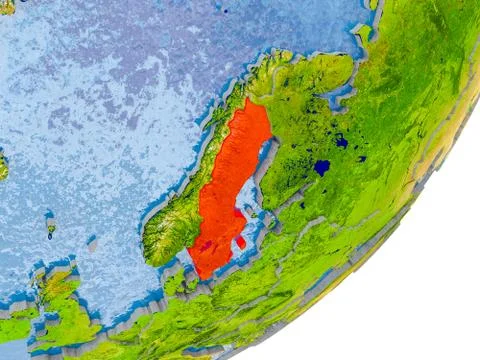 Map of Sweden on Earth Stock Illustration