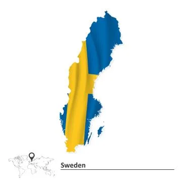 Map of Sweden with flag Stock Illustration