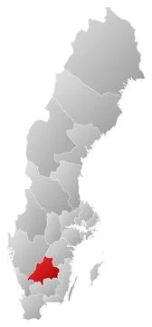 Map of Sweden, Jönköping County highlighted Political map of Sweden with t. 스톡 사진