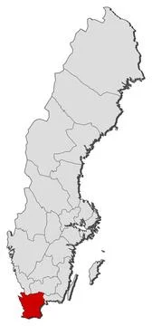Map of Sweden, Skane County highlighted Political map of Sweden with the s... Stock Photos